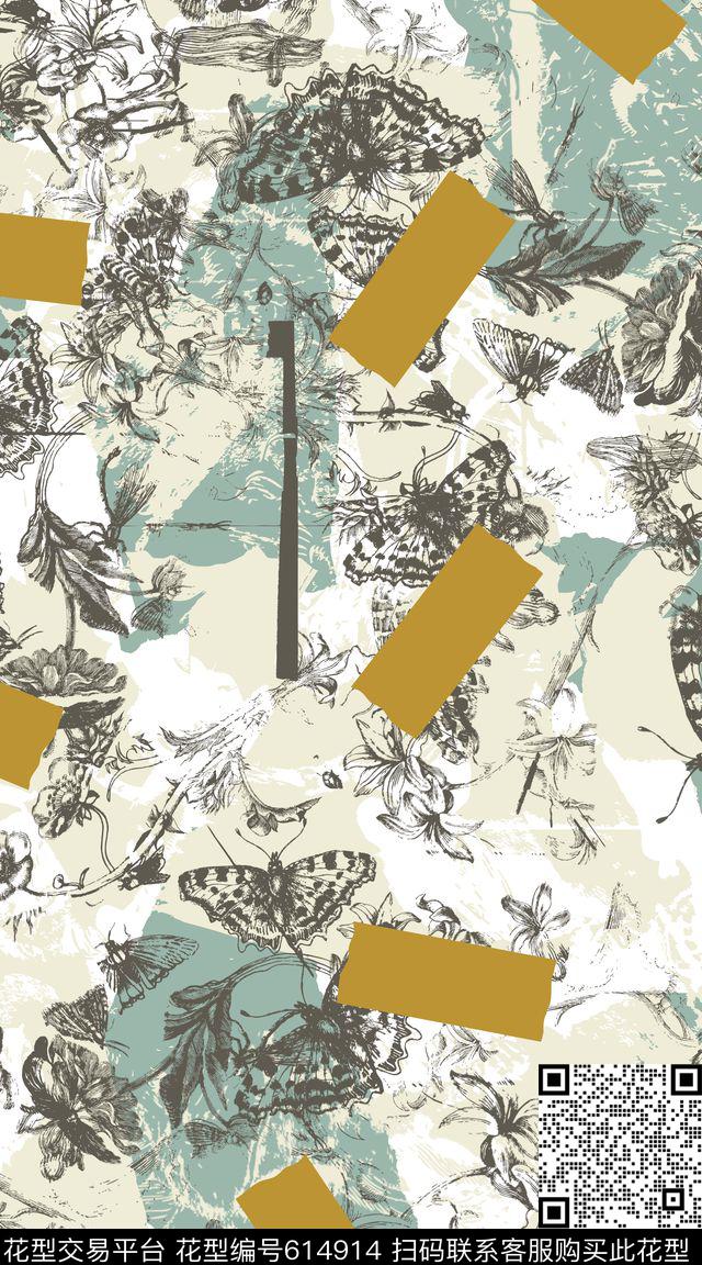 笔刷色块创意数码印花华亿平台下载（图片编号: 614914） - 瓦栏（Walan）