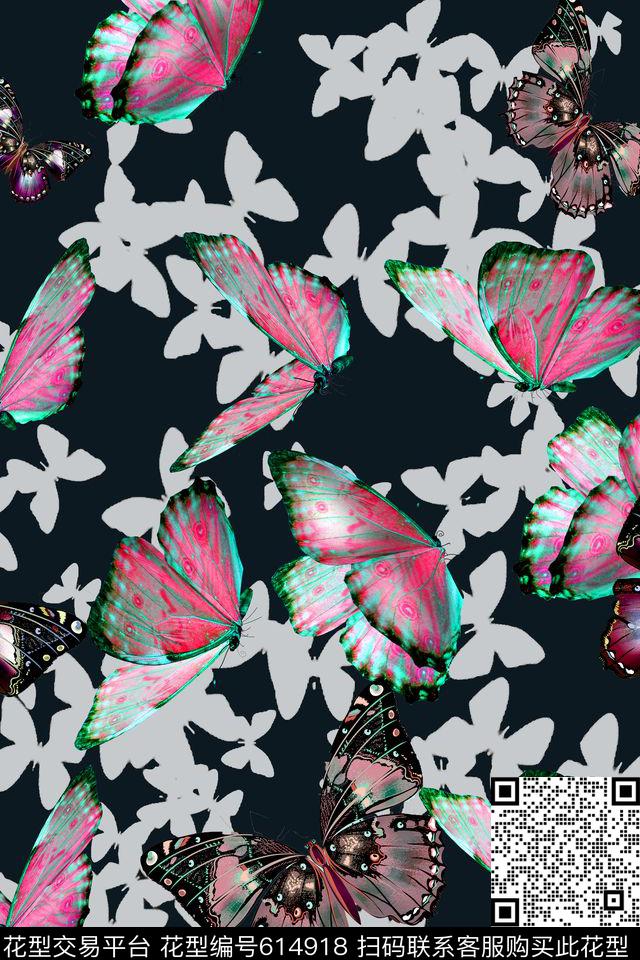 蝴蝶昆虫中国风数码印花华亿平台下载（图片编号: 614918） - 瓦栏（Walan）