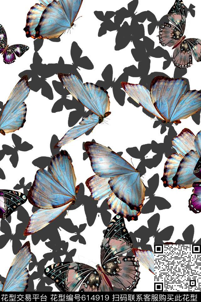 蝴蝶昆虫中国风数码印花华亿平台下载（图片编号: 614919） - 瓦栏（Walan）
