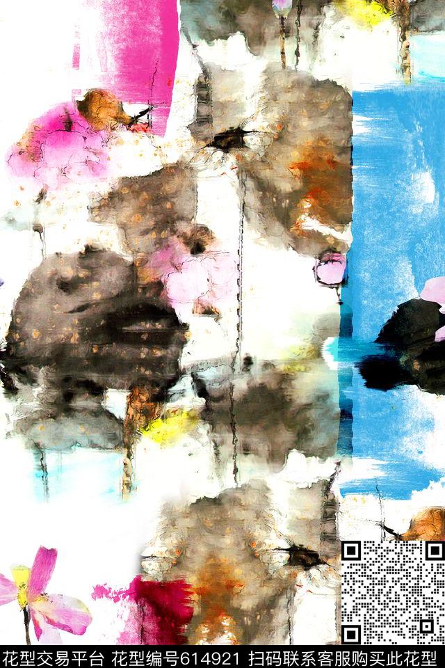 中国风手绘水彩梦幻数码印花华亿平台下载（图片编号: 614921） - 瓦栏（Walan）