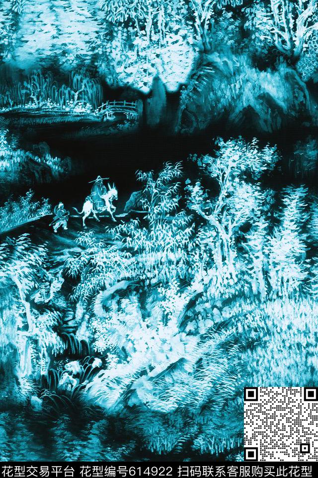 山川树林松树数码印花华亿平台下载（图片编号: 614922） - 瓦栏（Walan）