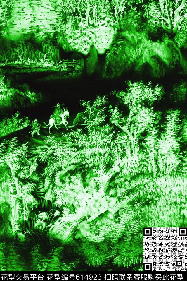 山川树林松树数码印花华亿平台下载（图片编号: 614923） - 瓦栏（Walan）