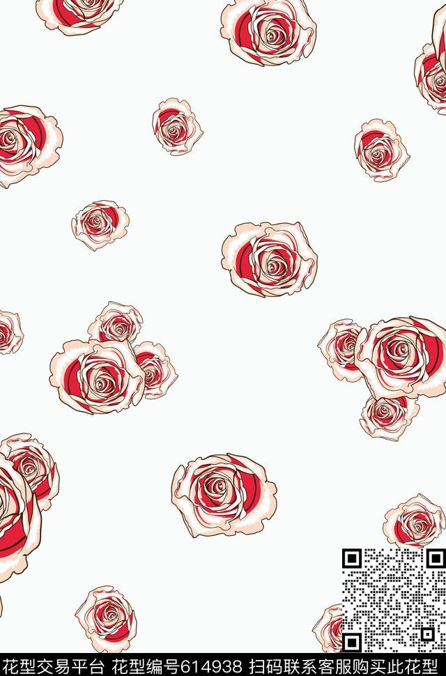 传统色块玫瑰数码印花华亿平台下载（图片编号: 614938） - 瓦栏（Walan）