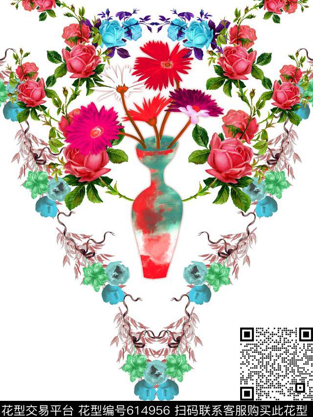 女款T恤花卉数码印花华亿平台下载（图片编号: 614956） - 瓦栏（Walan）