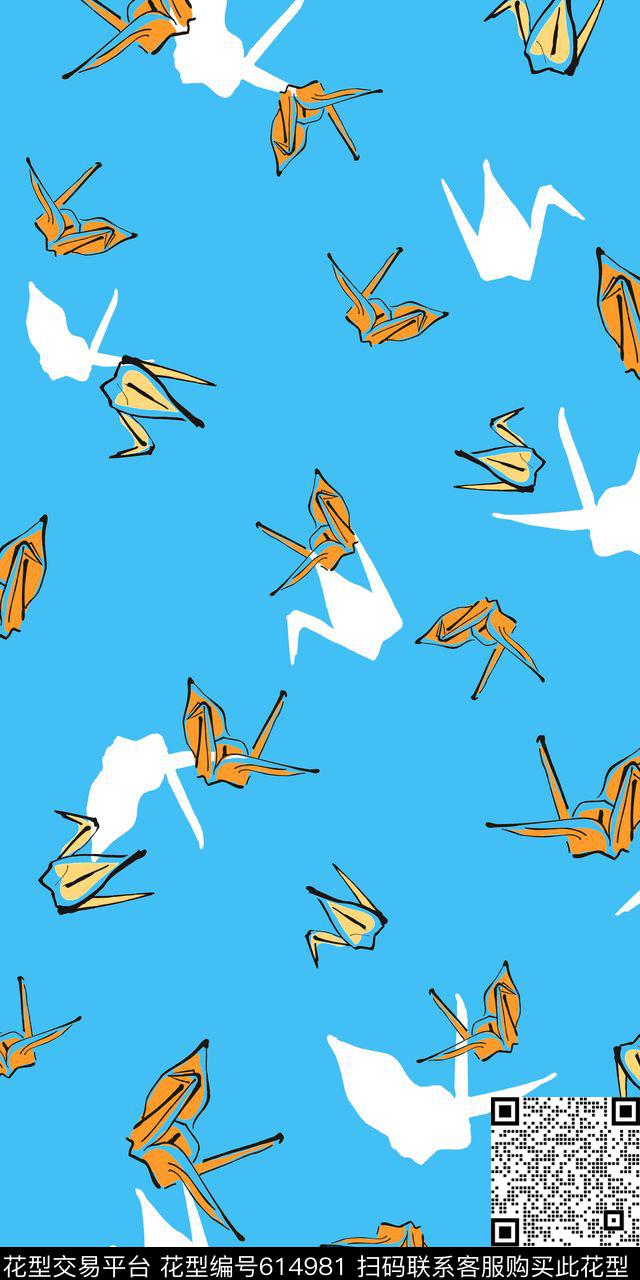 抽象千纸鹤刮底传统印花华亿平台下载（图片编号: 614981） - 瓦栏（Walan）