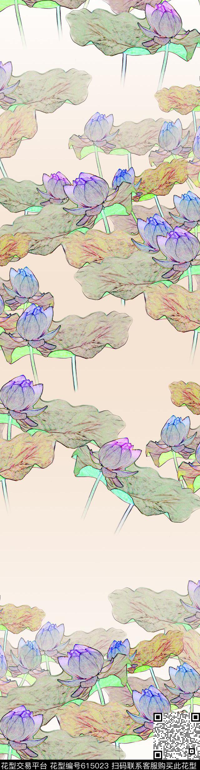 中国风清新荷花数码印花华亿平台下载（图片编号: 615023） - 瓦栏（Walan）
