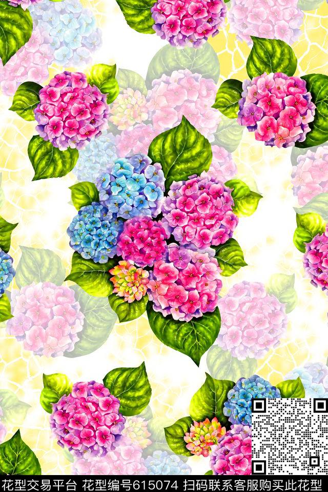 抽象几何清爽梦幻艺术平底立体手绘满版最新高清数码蕾丝民族中国风绣花珠宝肌理时尚潮

流大牌复古欧美风水彩花卉纹理底纹绣球花数码印花华亿平台下载（图片编号: 615074） - 瓦栏（Walan）