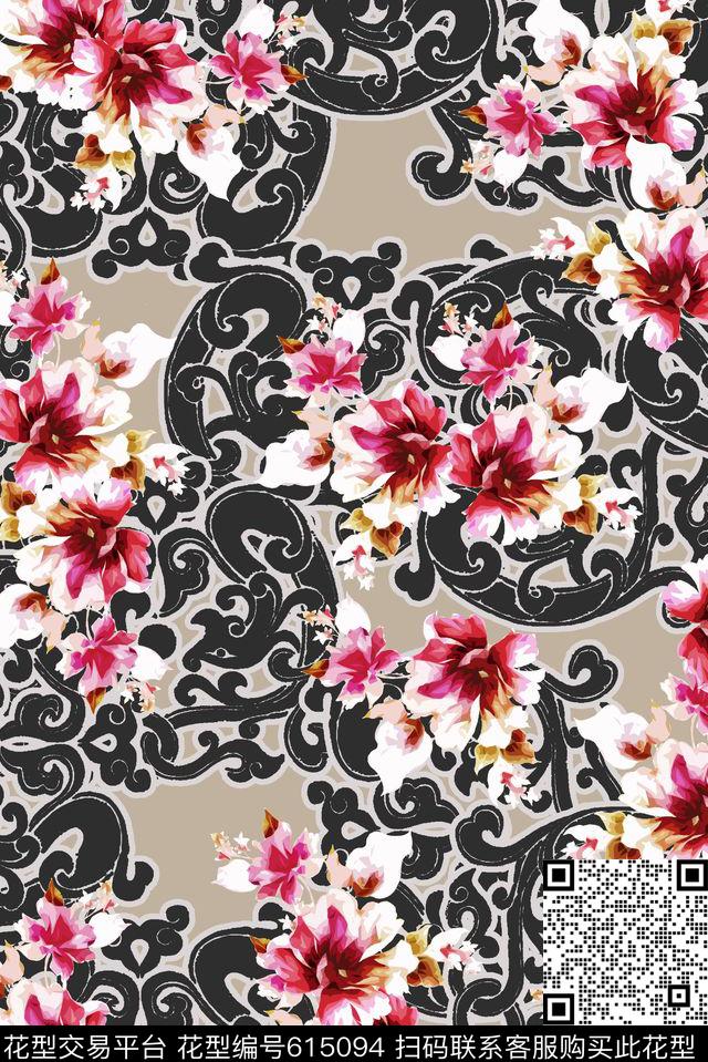 花卉图腾民族风数码印花华亿平台下载（图片编号: 615094） - 瓦栏（Walan）