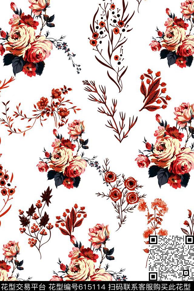 L.D~清新L.D~花卉L.D~手绘传统印花华亿平台下载（图片编号: 615114） - 瓦栏（Walan）