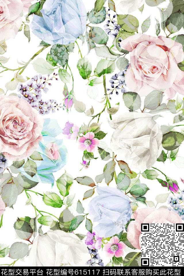 大花L.D~清新L.D~水彩传统印花华亿平台下载（图片编号: 615117） - 瓦栏（Walan）