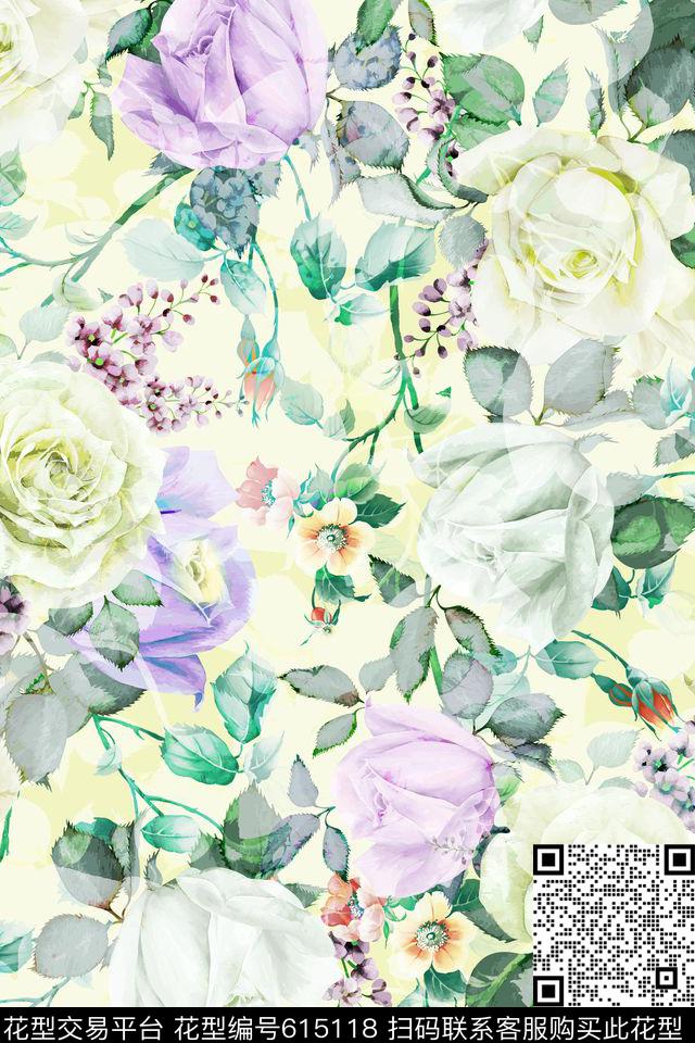 大花L.D~清新L.D~水彩传统印花华亿平台下载（图片编号: 615118） - 瓦栏（Walan）