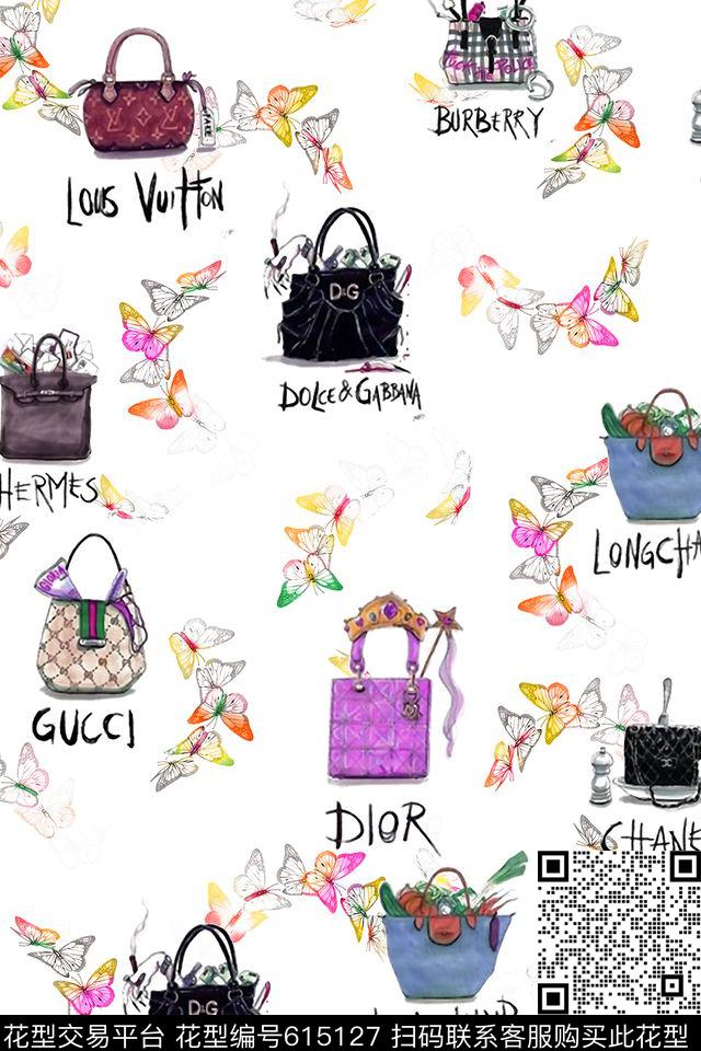 水彩蝴蝶水彩大牌包包素雅色调数码印花华亿平台下载（图片编号: 615127） - 瓦栏（Walan）