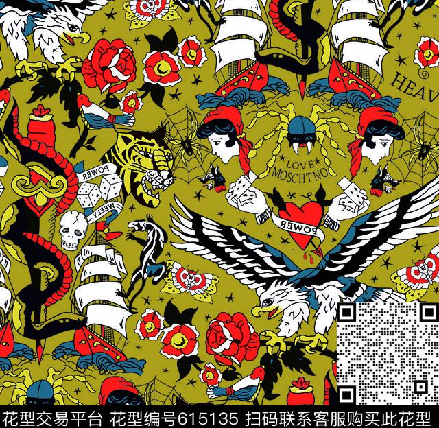 动物鲨鱼蜘蛛数码印花华亿平台下载（图片编号: 615135） - 瓦栏（Walan）