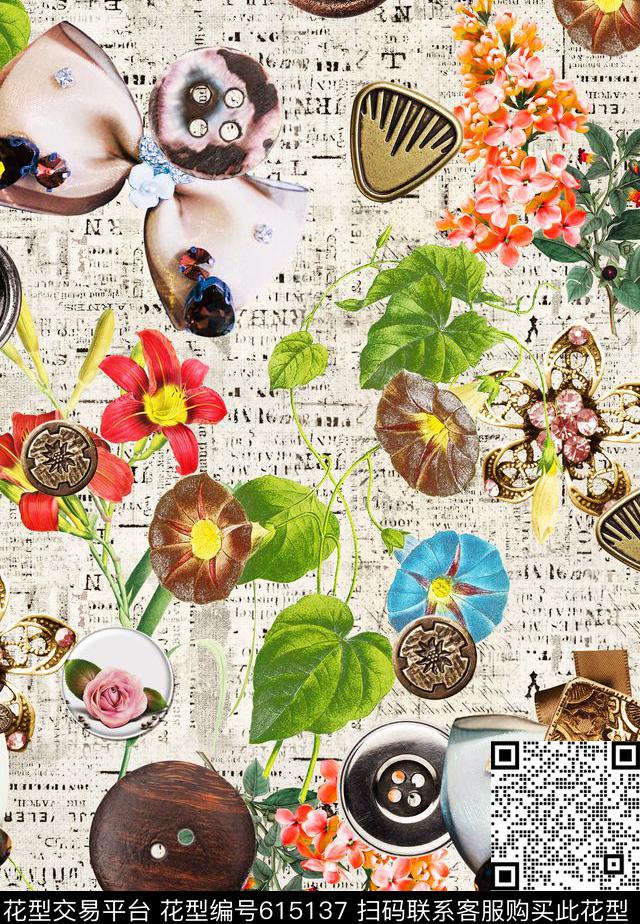 趣味复古油画郁金香数码印花华亿平台下载（图片编号: 615137） - 瓦栏（Walan）