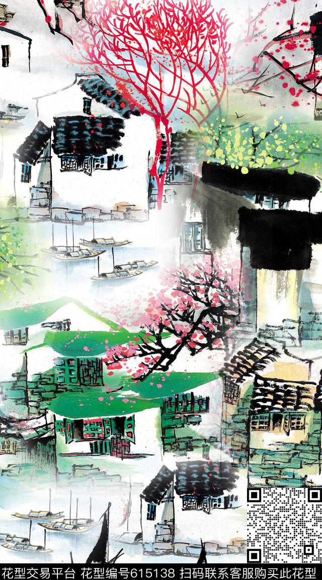 建筑复古风景数码印花华亿平台下载（图片编号: 615138） - 瓦栏（Walan）