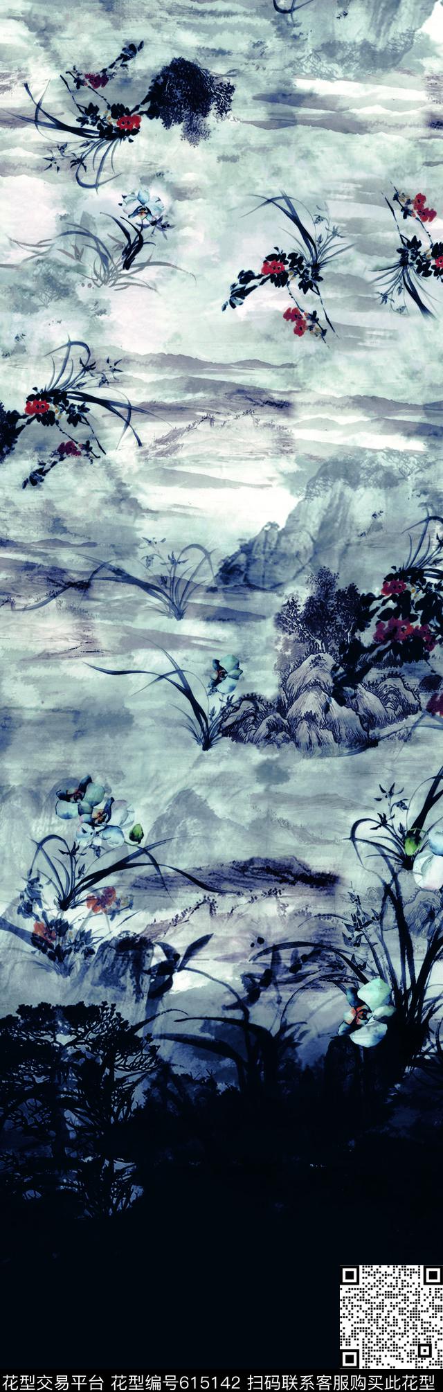 定位国画山水画数码印花华亿平台下载（图片编号: 615142） - 瓦栏（Walan）