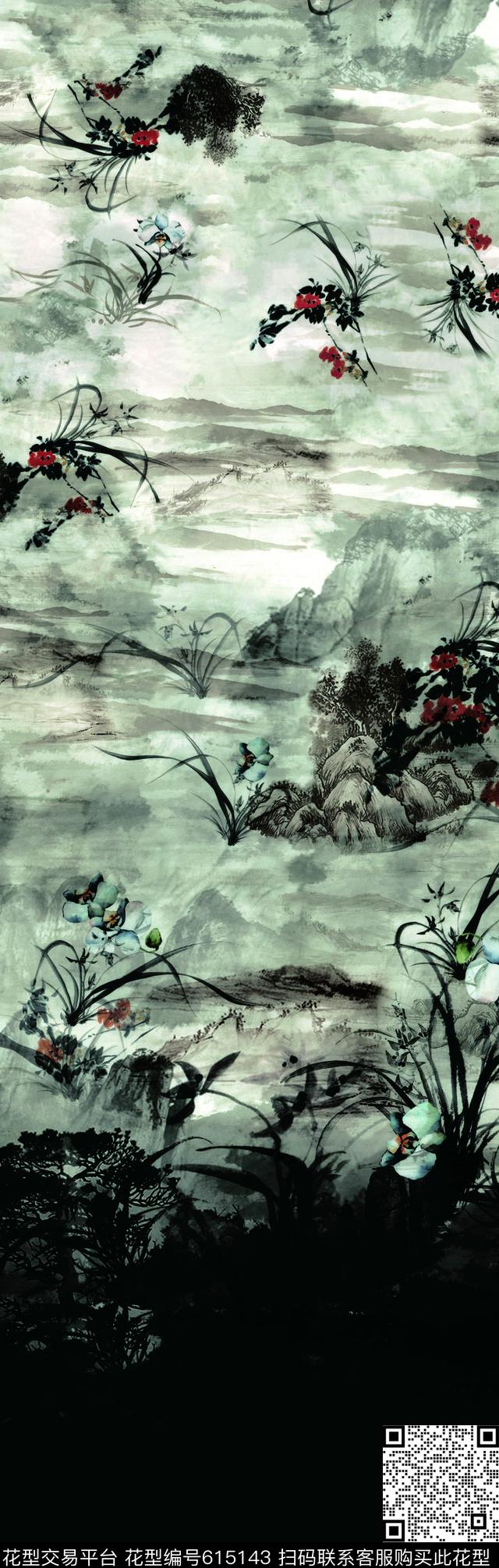 定位国画山水画数码印花华亿平台下载（图片编号: 615143） - 瓦栏（Walan）