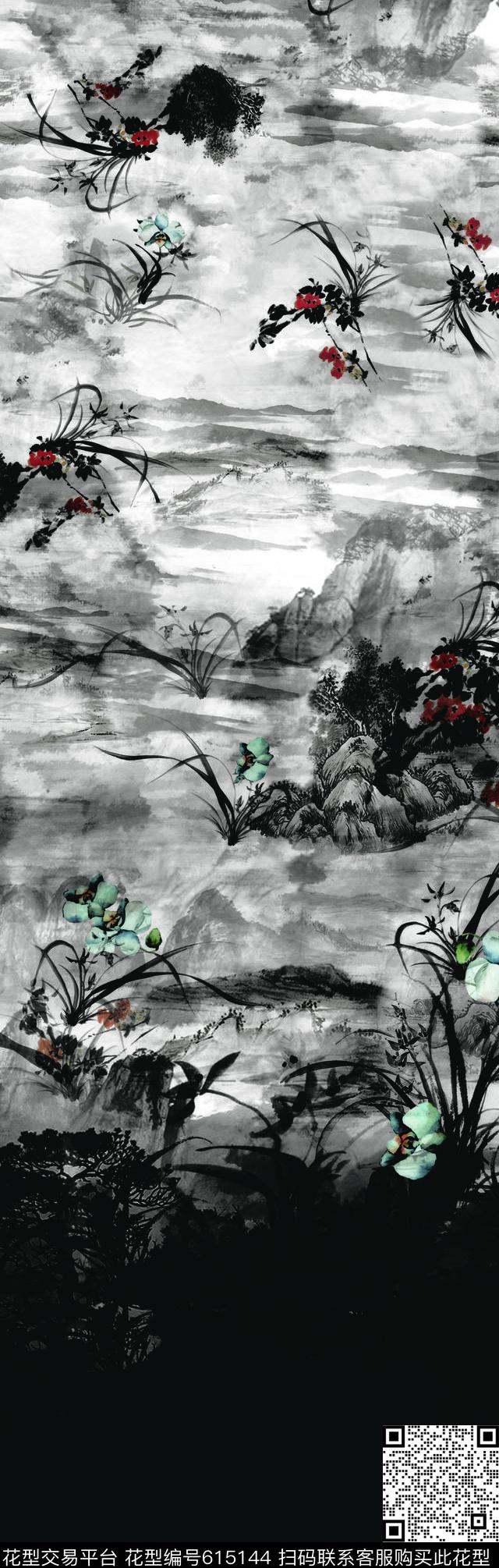 定位国画山水画数码印花华亿平台下载（图片编号: 615144） - 瓦栏（Walan）