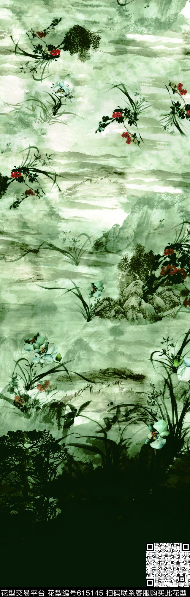 定位国画山水画数码印花华亿平台下载（图片编号: 615145） - 瓦栏（Walan）
