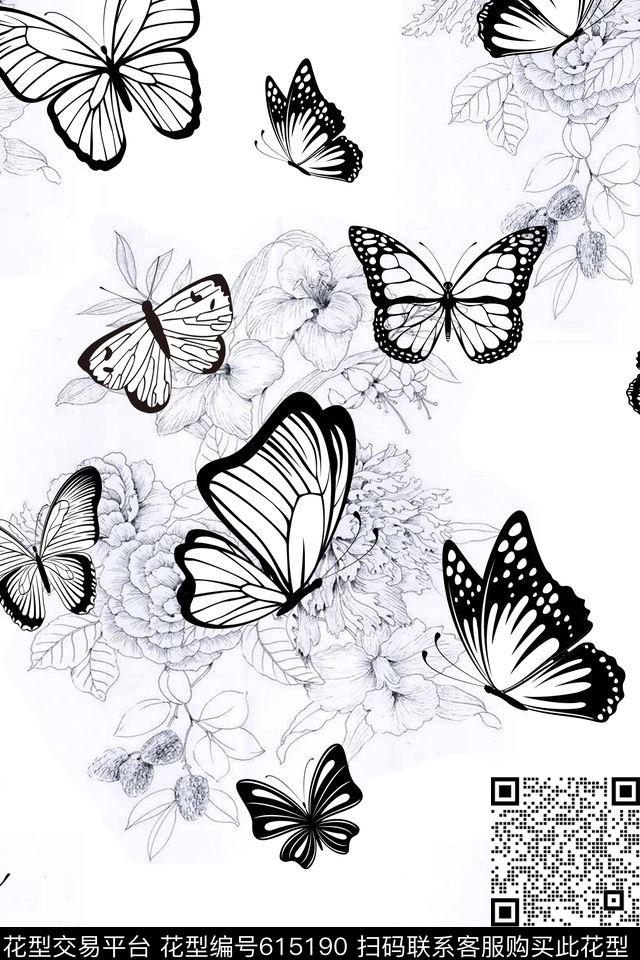 花卉蝴蝶昆虫数码印花华亿平台下载（图片编号: 615190） - 瓦栏（Walan）