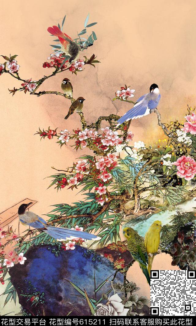 怀旧花鸟画古画数码印花华亿平台下载（图片编号: 615211） - 瓦栏（Walan）