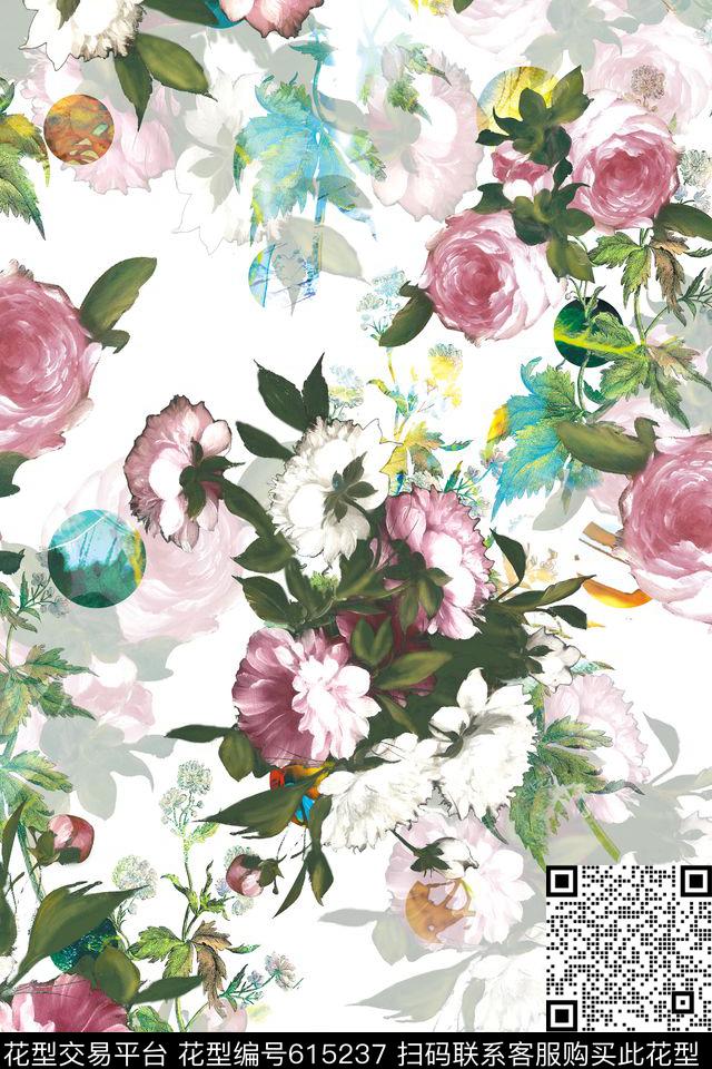 碎花玫瑰手绘数码印花华亿平台下载（图片编号: 615237） - 瓦栏（Walan）