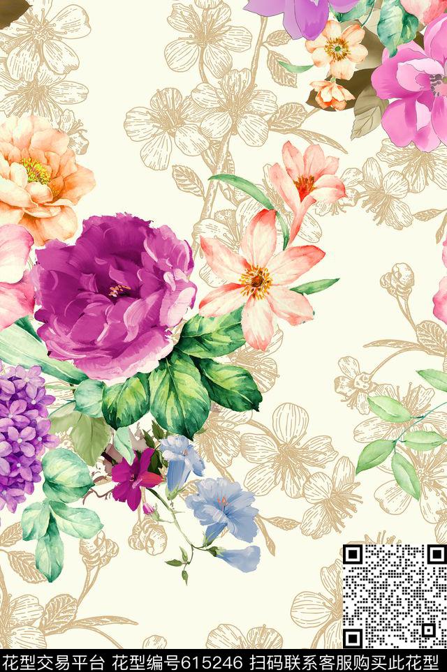 花朵花卉数码印花华亿平台下载（图片编号: 615246） - 瓦栏（Walan）