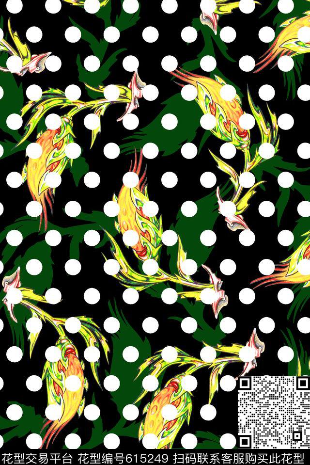 时尚手绘花卉时尚潮流女装裙子波点印花手绘水彩画数码印花华亿平台下载（图片编号: 615249） - 瓦栏（Walan）