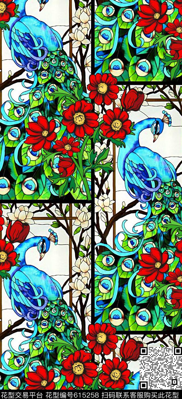 孔雀花卉女装裙数码印花华亿平台下载（图片编号: 615258） - 瓦栏（Walan）