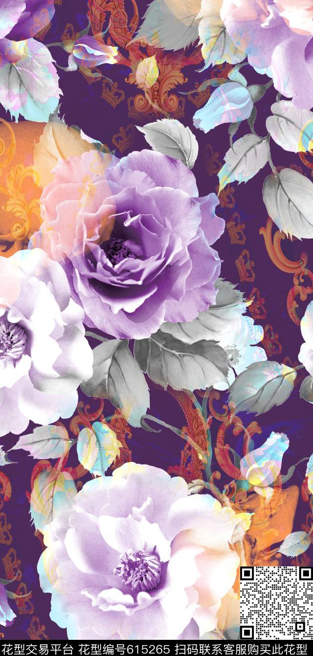 骷髅头女装花朵数码印花华亿平台下载（图片编号: 615265） - 瓦栏（Walan）