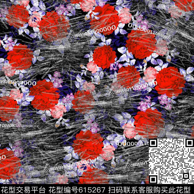 花朵未来数字文字数码印花华亿平台下载（图片编号: 615267） - 瓦栏（Walan）