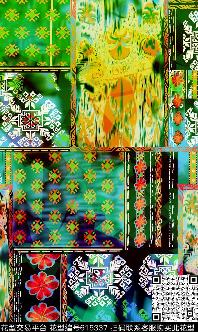 花卉几何花卉数码印花华亿平台下载（图片编号: 615337） - 瓦栏（Walan）