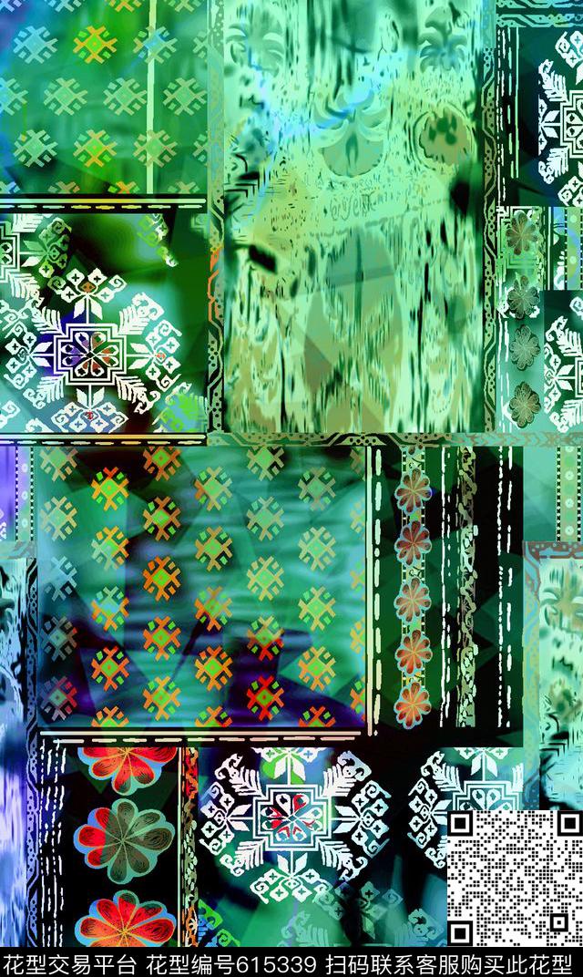 花卉几何花卉数码印花华亿平台下载（图片编号: 615339） - 瓦栏（Walan）