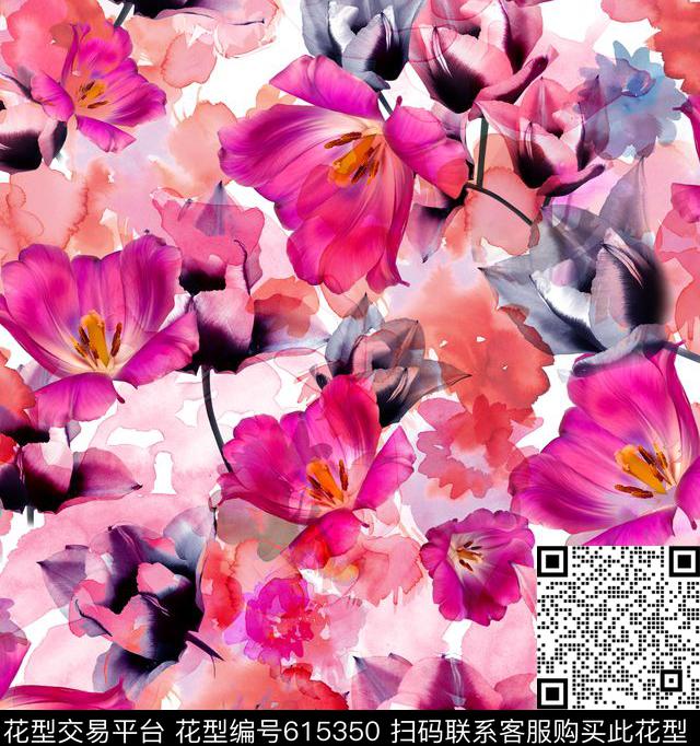 花卉时尚大方数码印花华亿平台下载（图片编号: 615350） - 瓦栏（Walan）