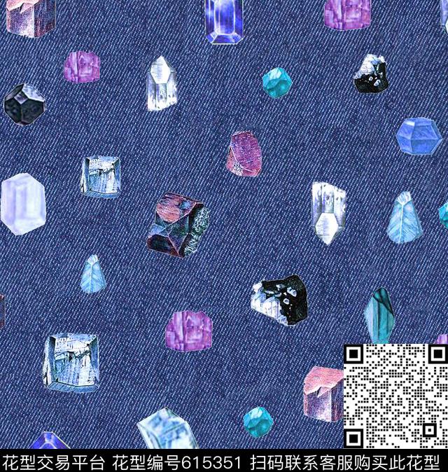 牛仔宝石时尚数码印花华亿平台下载（图片编号: 615351） - 瓦栏（Walan）