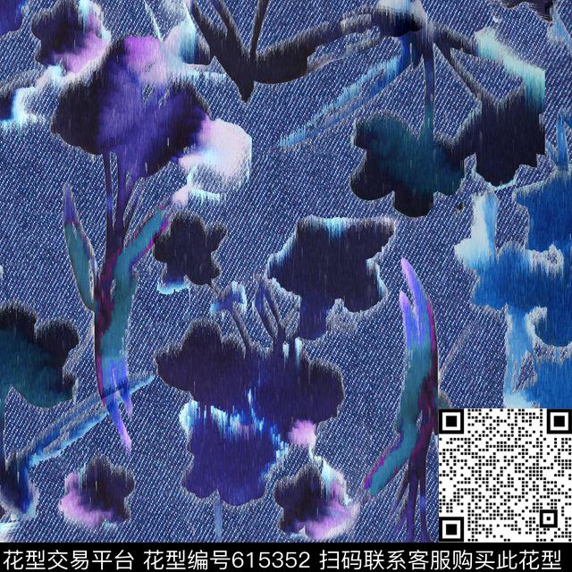 抽象花卉牛仔数码印花华亿平台下载（图片编号: 615352） - 瓦栏（Walan）