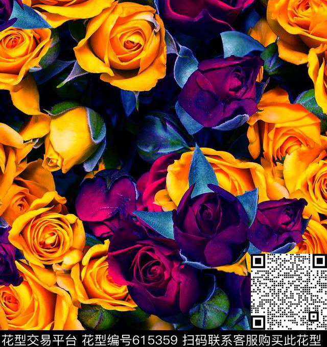 时尚玫瑰鲜花数码印花华亿平台下载（图片编号: 615359） - 瓦栏（Walan）