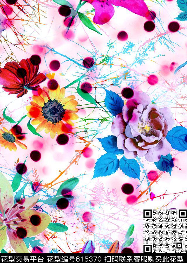 时尚点子圆点数码印花华亿平台下载（图片编号: 615370） - 瓦栏（Walan）