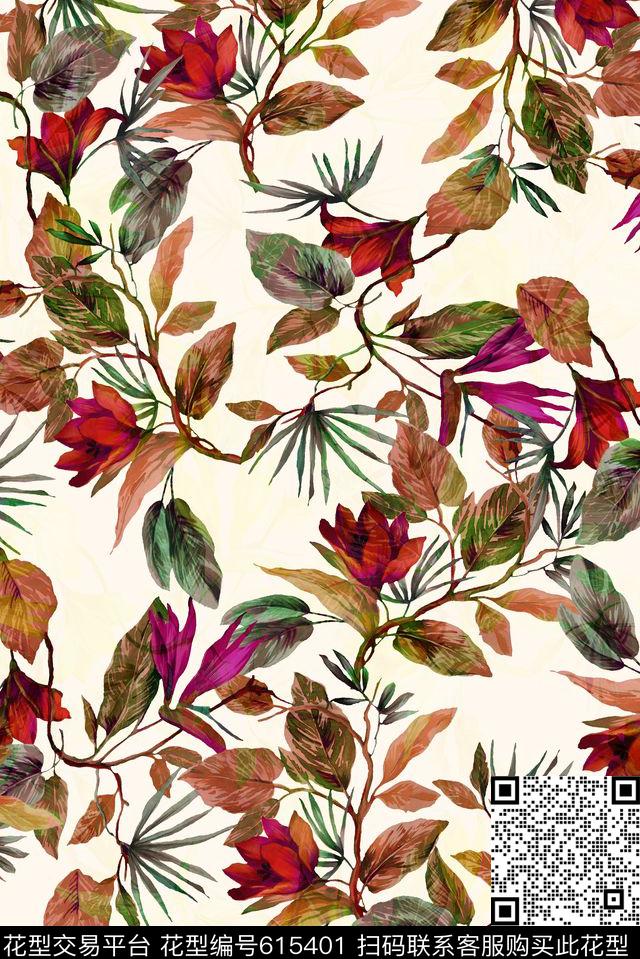 热带五彩叶子数码印花华亿平台下载（图片编号: 615401） - 瓦栏（Walan）