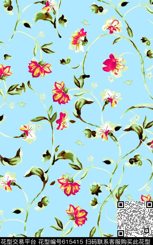 花朵小清新小碎花数码印花华亿平台下载（图片编号: 615415） - 瓦栏（Walan）