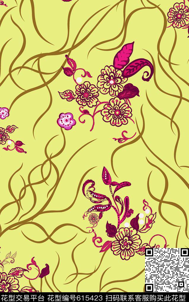 花朵小清新传统传统印花华亿平台下载（图片编号: 615423） - 瓦栏（Walan）