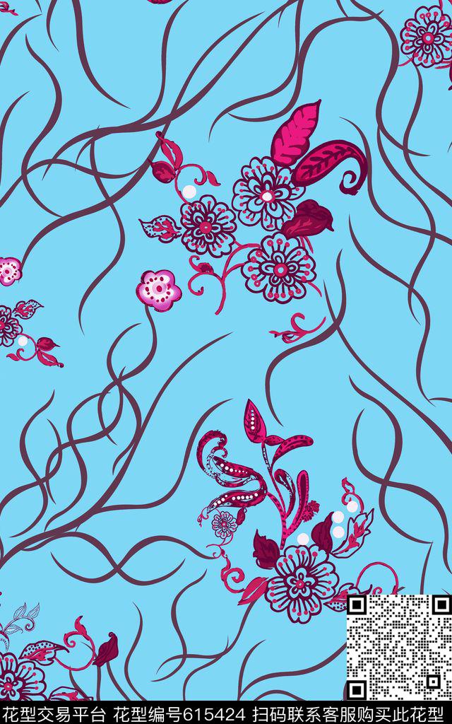 花朵小清新传统传统印花华亿平台下载（图片编号: 615424） - 瓦栏（Walan）
