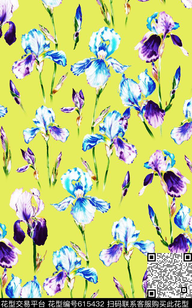 水仙花花朵小清新数码印花华亿平台下载（图片编号: 615432） - 瓦栏（Walan）