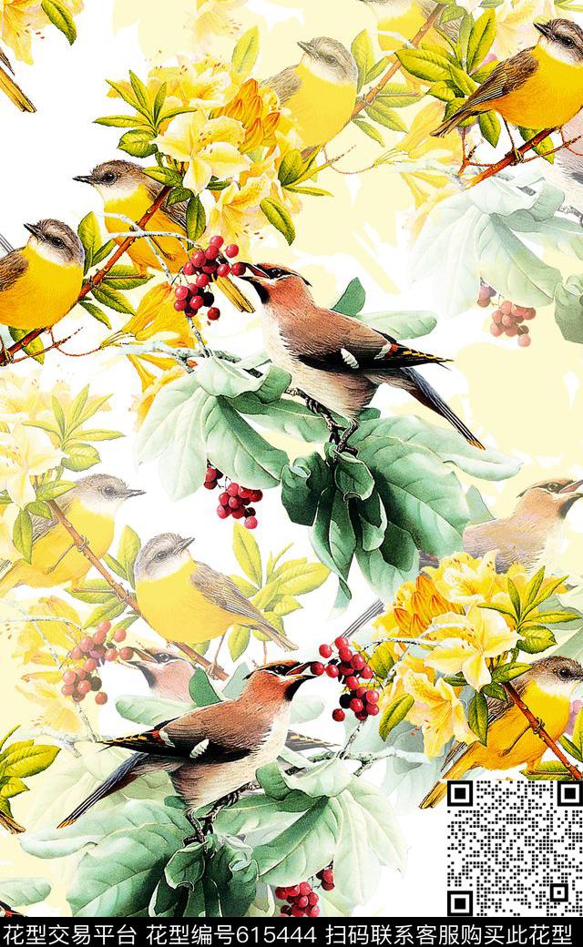 鸟中国风水墨数码印花华亿平台下载（图片编号: 615444） - 瓦栏（Walan）