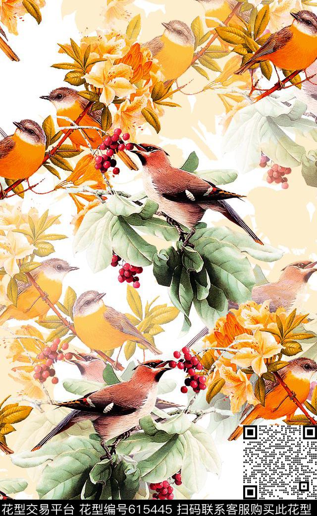 鸟中国风水墨数码印花华亿平台下载（图片编号: 615445） - 瓦栏（Walan）