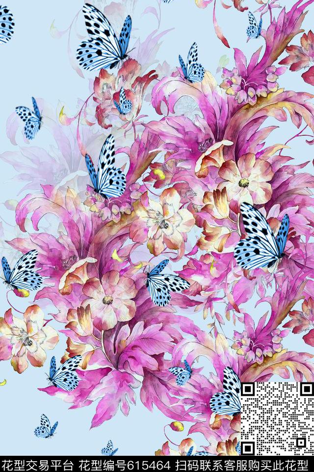 花卉蝴蝶昆虫数码印花华亿平台下载（图片编号: 615464） - 瓦栏（Walan）