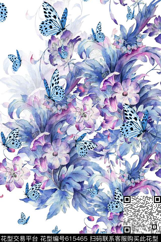 花卉蝴蝶昆虫数码印花华亿平台下载（图片编号: 615465） - 瓦栏（Walan）