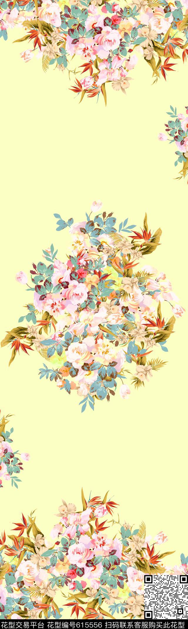 围巾华亿平台双边定位手绘花数码印花华亿平台下载（图片编号: 615556） - 瓦栏（Walan）