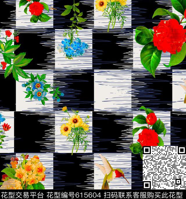 格子方块花数码印花华亿平台下载（图片编号: 615604） - 瓦栏（Walan）