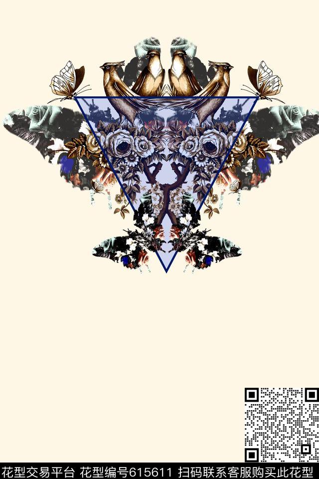 花卉动物鸟几何线框数码印花华亿平台下载（图片编号: 615611） - 瓦栏（Walan）
